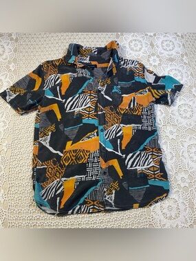 Cotton On Mens S Shirt Black Abstract Print Short Sleeve Button Up Casual Top